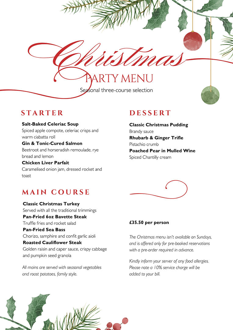2026 Christmas Party menu